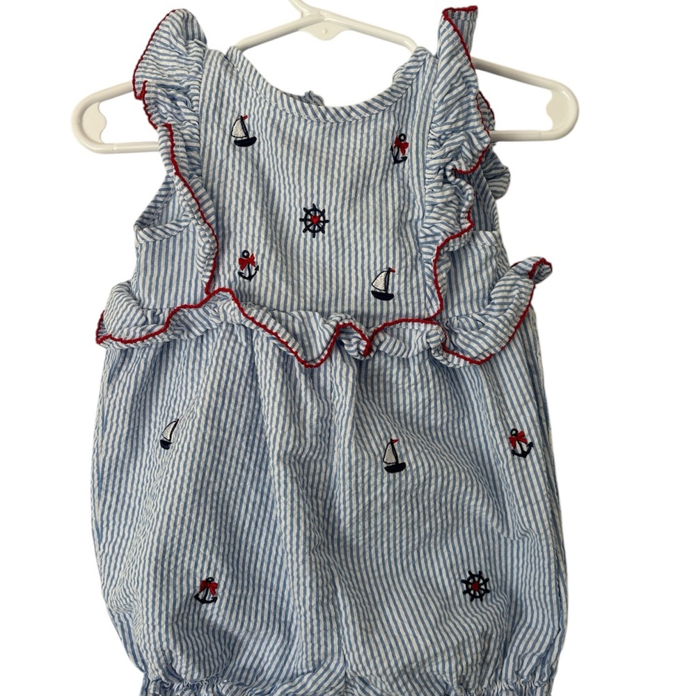 Blue Striped Ruffle Baby Romper